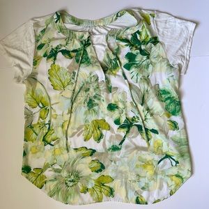 Soho New York & Company Green/Yellow Floral Print Short Sleeve Shirt Size Large